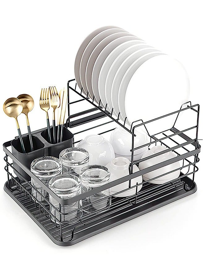 JCB CHIC Dish Drying Stand with Drainer, 2 Tiers Large Kitchen Dish Rack, Bowl Storage Rack Plate Organizer Utensil Holder, Dish Drainer for Kitchen Countertop Large Capacity Antibacterial - Image 1
