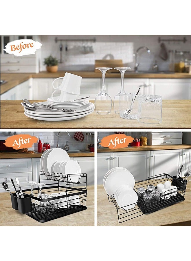 JCB CHIC Dish Drying Stand with Drainer, 2 Tiers Large Kitchen Dish Rack, Bowl Storage Rack Plate Organizer Utensil Holder, Dish Drainer for Kitchen Countertop Large Capacity Antibacterial - Image 5