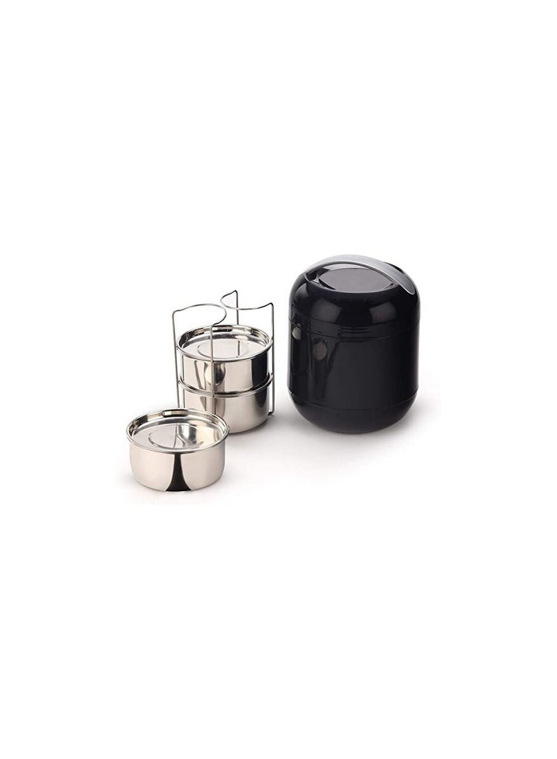 Bella SOPL- Oliveware (logo) with Device Plastic Oliveware Bella Carry Handle Leak Proof Lunch Box with 3 Steel Insulated Container, Complete Meal Hot Case, Black - Image 2