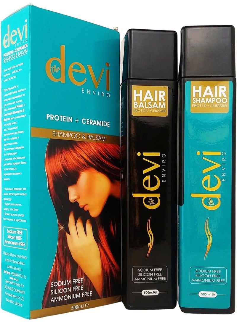 Devi Professional Hair Care Set with Protein + Ceramide - Shampoo 500ml & Conditioner 500ml (Protein + Ceramide) Sodium-Free - Image 1