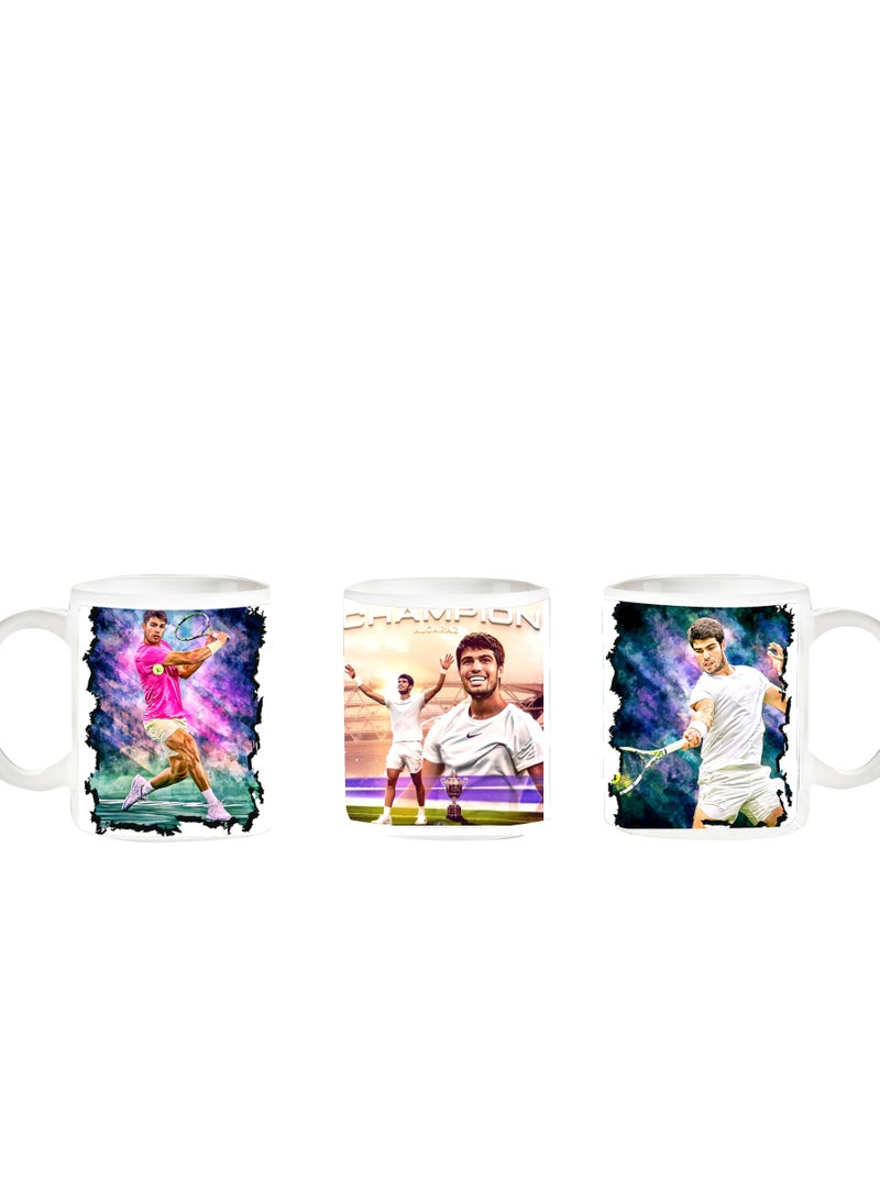 حكاية شمعة مج من السيراميك بطبعة تصميم "كارلوس ألكاراز" بلون أبيض - Image 5