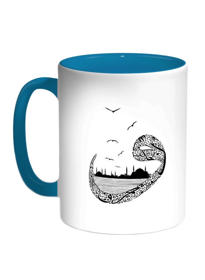Arabic Letters Printed Coffee Mug Blue/White/Black 11ounce