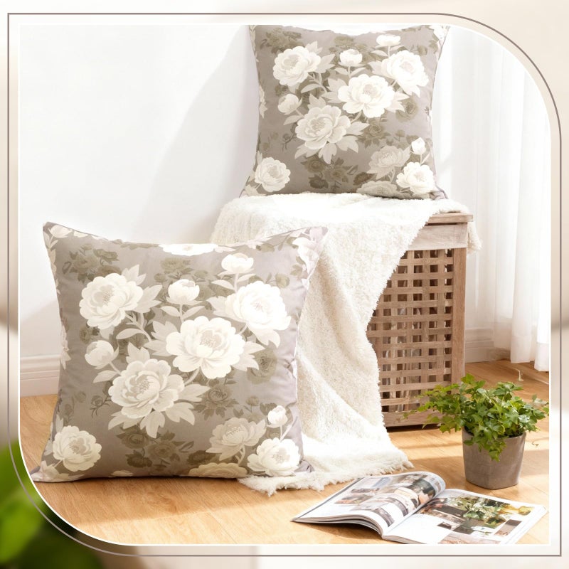 Breling 2 Pcs Taupe Floral Pillow Covers 18x18 Inch Vintage Taupe Flower Throw Pillows Spring Outdoor Decorative Farmhouse Cottage Decor Toile Cushion Case Decoration for Home Sofa Couch Living Room - Image 4