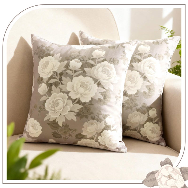 Breling 2 Pcs Taupe Floral Pillow Covers 18x18 Inch Vintage Taupe Flower Throw Pillows Spring Outdoor Decorative Farmhouse Cottage Decor Toile Cushion Case Decoration for Home Sofa Couch Living Room - Image 1