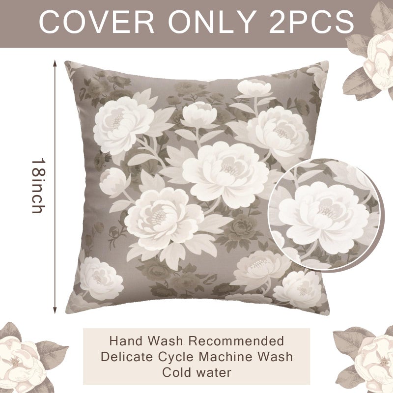 Breling 2 Pcs Taupe Floral Pillow Covers 18x18 Inch Vintage Taupe Flower Throw Pillows Spring Outdoor Decorative Farmhouse Cottage Decor Toile Cushion Case Decoration for Home Sofa Couch Living Room - Image 2