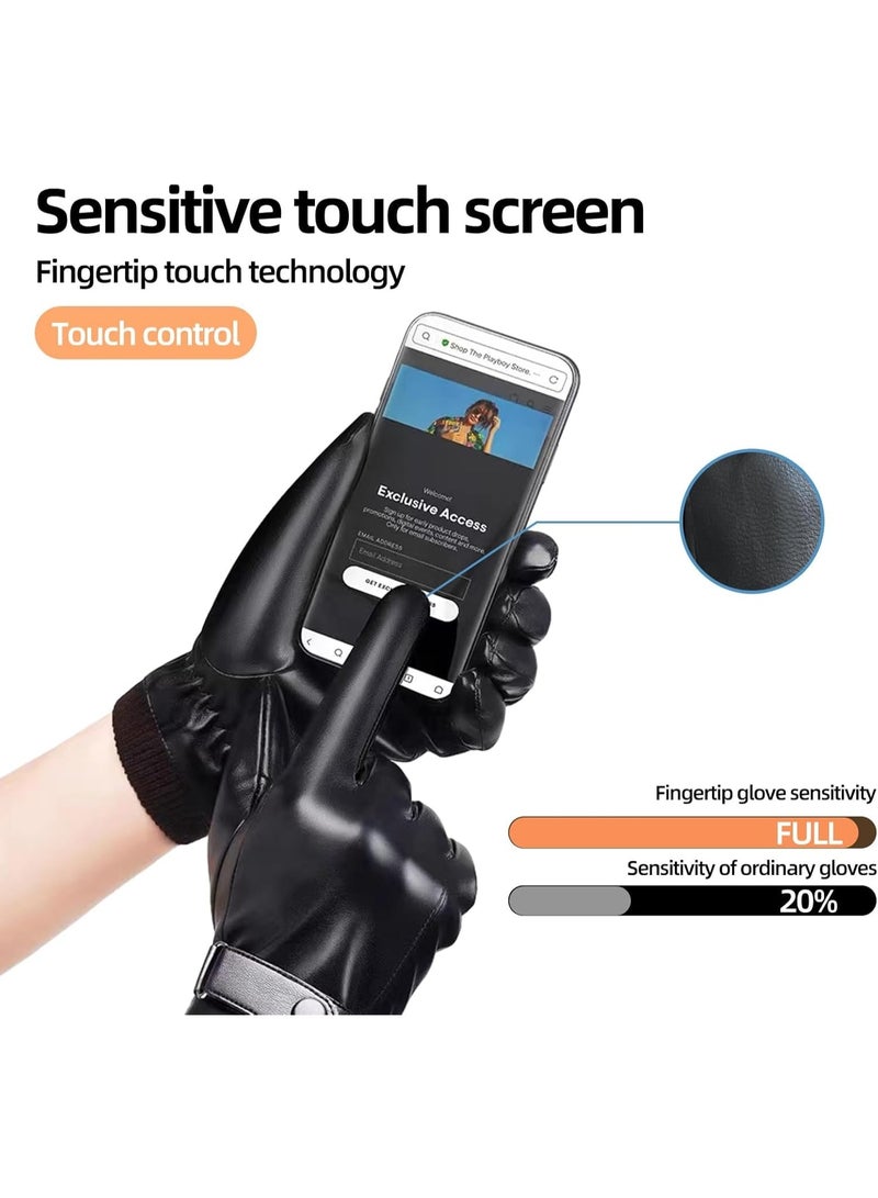 Cuken Men's Leather Motorcycle Gloves, Black – Touchscreen Winter Riding, Waterproof & Windproof - Image 3