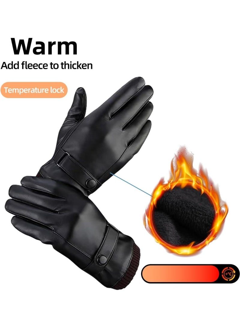 Cuken Men's Leather Motorcycle Gloves, Black – Touchscreen Winter Riding, Waterproof & Windproof - Image 4