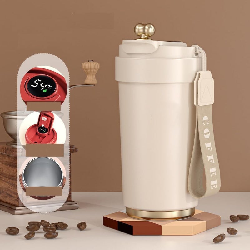 Stainless Steel Insulated Coffee Mug – Off-White, Smart Temperature Display, 450ml, Double Wall