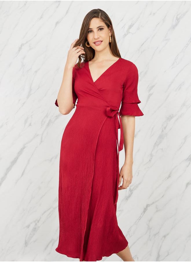 Crimson Ruffle Sleeve Dress