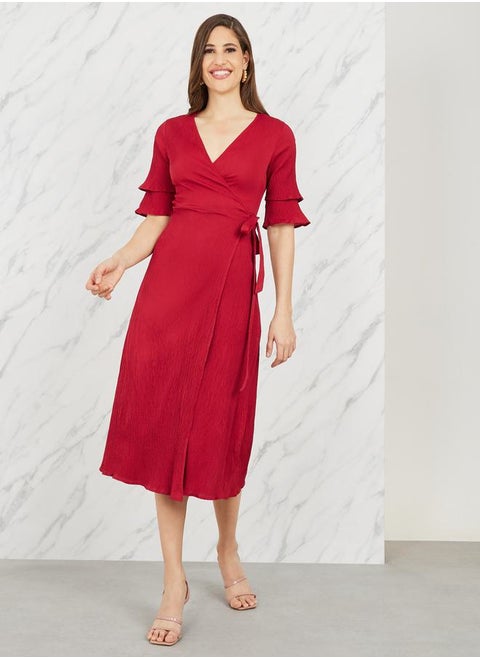 Crimson Ruffle Sleeve Dress