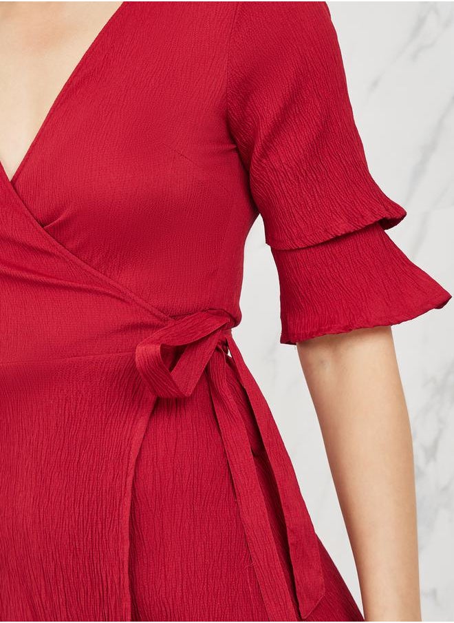 Crimson Ruffle Sleeve Dress