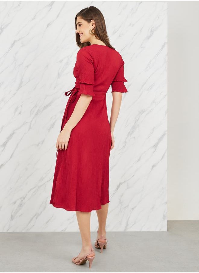 Crimson Ruffle Sleeve Dress