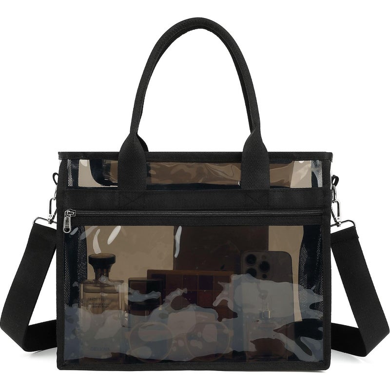 Fammart Clear Tote Bag for Women, Iridescent Crossbody Handbag, Clear Bag with Zipper Closure for Stadium Events, Concert, Work & Beach - Small - Jelly Black - Image 1