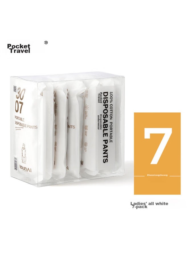 Pocket Travel Pocket Travel 7-pack Disposable Pure Cotton Underwear For Women, Portable For Business Trips, Travel, No-wash Daily Disposable Panties, Pure White, Size L  - Image 1