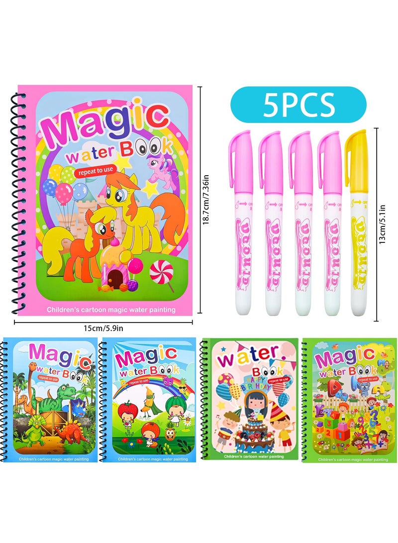 Mr. Penda 5Pcs Water Magic Colouring Book, Reusable Water Colouring Books for Children, Magic Water Colouring Book with Water Pens, Magic Painting Book for Kids 3 4 5 6 Year Old Boys Girls - Image 2