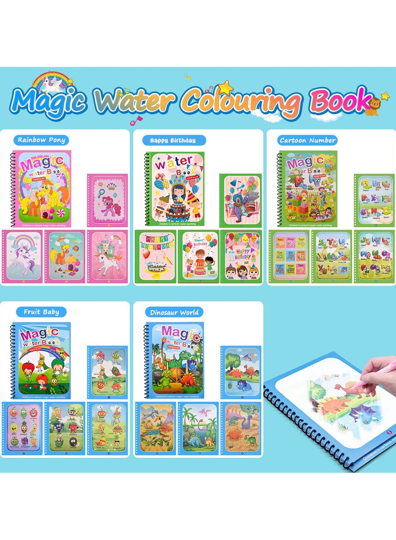 Mr. Penda 5Pcs Water Magic Colouring Book, Reusable Water Colouring Books for Children, Magic Water Colouring Book with Water Pens, Magic Painting Book for Kids 3 4 5 6 Year Old Boys Girls - Image 3