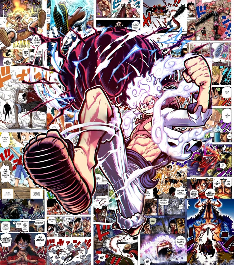 Moment Prints Luffy Colored Manga Collage Poster Set - Set of 20, 210 mm x 297 mm, Self Adhesive, Premium-Quality Posters, 300 GSM Paper, One Piece Posters, Monkey D. Luffy Poster (Luffy Manga) - Glue Dots Included, Cardstock  - Image 2