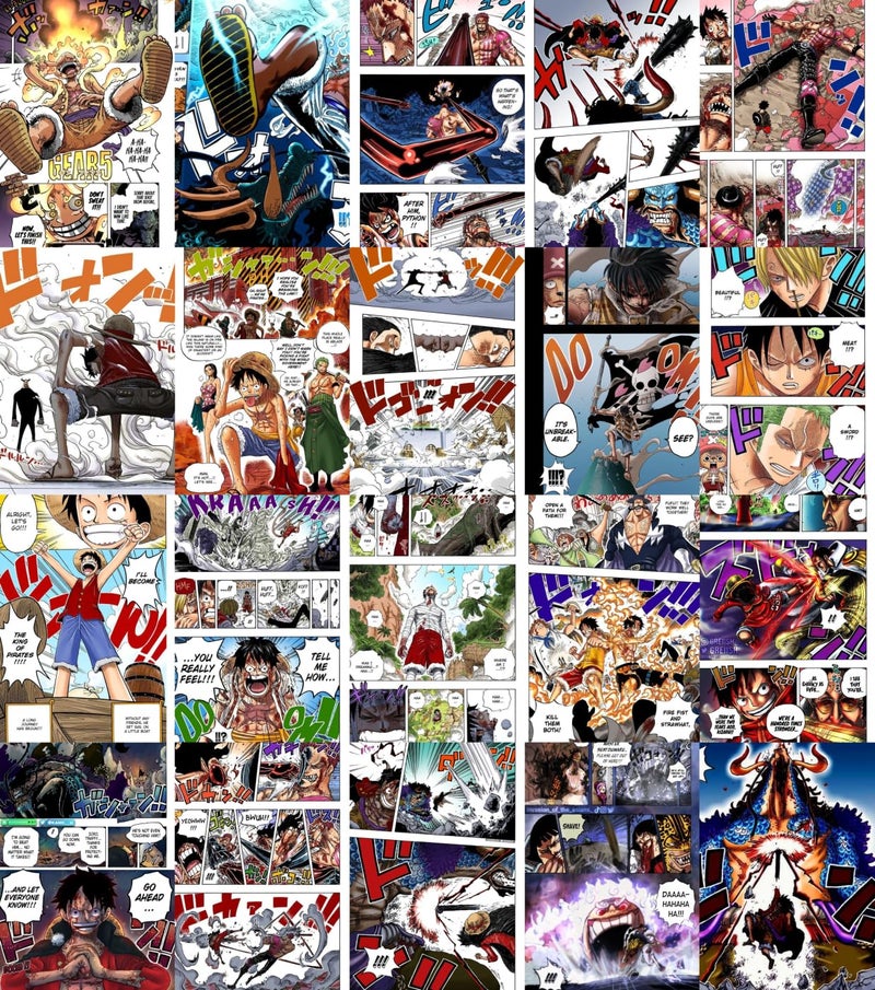 Moment Prints Luffy Colored Manga Collage Poster Set - Set of 20, 210 mm x 297 mm, Self Adhesive, Premium-Quality Posters, 300 GSM Paper, One Piece Posters, Monkey D. Luffy Poster (Luffy Manga) - Glue Dots Included, Cardstock  - Image 3