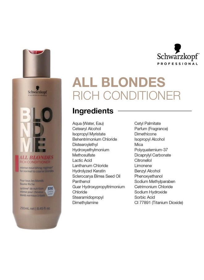BlondMe - All Blondes Rich Conditioner Nourishing Daily Treatment Strength Elasticity And Shine For Normal To Coarse Color Treated And Natural Blonde Hair 250 Ml - Image 1