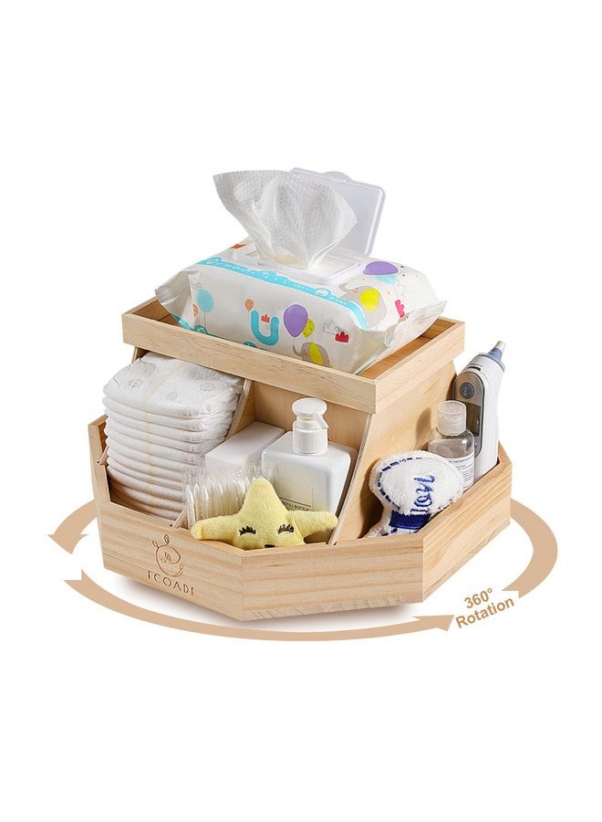 ECOADE Wooden Diaper Caddy Organizer - 360 Degrees Rotating Caddy with Removable Dividers, Nursery Diaper Organizer - Image 1