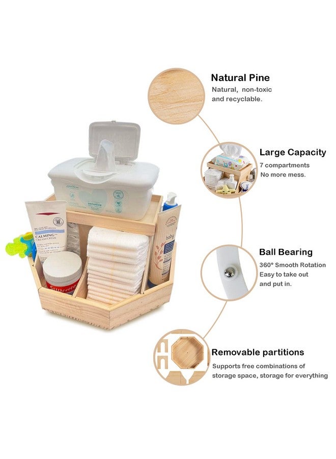 ECOADE Wooden Diaper Caddy Organizer - 360 Degrees Rotating Caddy with Removable Dividers, Nursery Diaper Organizer - Image 2