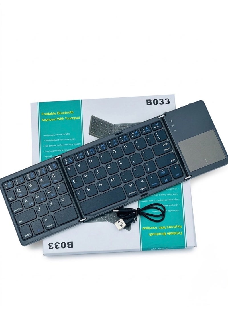 Ultra-Slim Foldable Bluetooth Keyboard with Built-in Touchpad - Portable Wireless Keyboard for iPad, Android, Windows & Laptops - Image 1