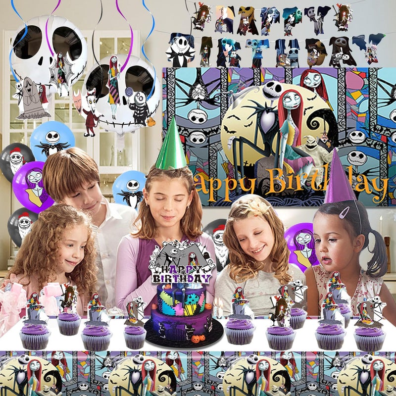 Mtgluk Birthday Party Decorations, Magical Wizard Pirate Halloween Horror Night Themed Party Supplies - Happy Birthday Banner, Balloons, Backdrop, Tablecloth, Cake Inserts Set-Black - Image 4