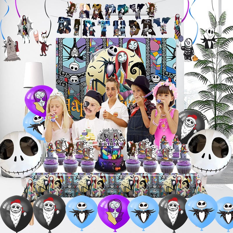 Mtgluk Birthday Party Decorations, Magical Wizard Pirate Halloween Horror Night Themed Party Supplies - Happy Birthday Banner, Balloons, Backdrop, Tablecloth, Cake Inserts Set-Black - Image 5