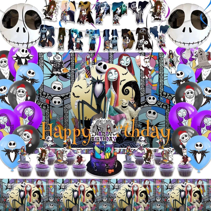 Mtgluk Birthday Party Decorations, Magical Wizard Pirate Halloween Horror Night Themed Party Supplies - Happy Birthday Banner, Balloons, Backdrop, Tablecloth, Cake Inserts Set-Black - Image 1