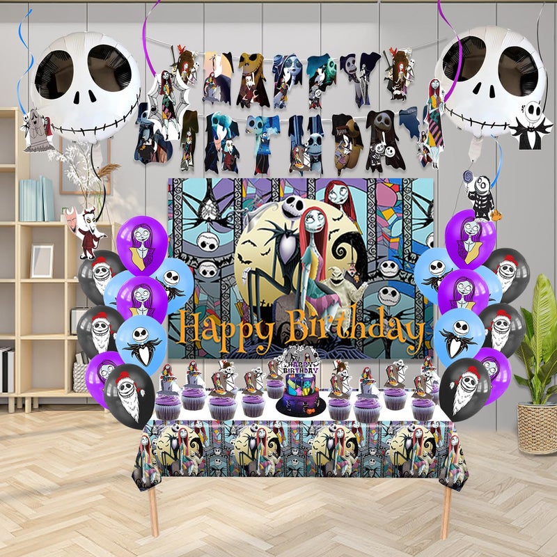 Mtgluk Birthday Party Decorations, Magical Wizard Pirate Halloween Horror Night Themed Party Supplies - Happy Birthday Banner, Balloons, Backdrop, Tablecloth, Cake Inserts Set-Black - Image 3
