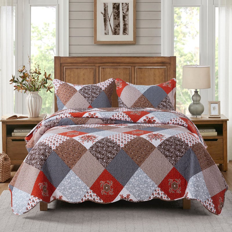 Travan مجموعة لحاف مطبوعة من Travan Floral من 3 قطع ناعمة خفيفة الوزن بحجم كينج سرير مع shams عكس الفراش المبطن مجموعة الملك - Image 1