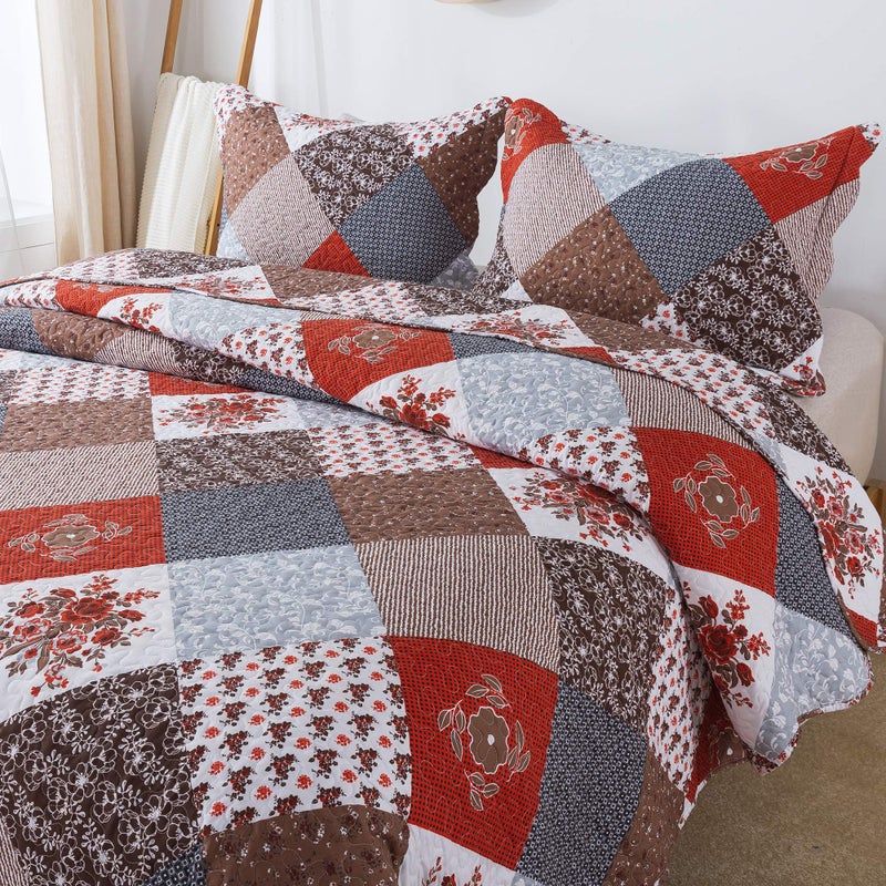 Travan مجموعة لحاف مطبوعة من Travan Floral من 3 قطع ناعمة خفيفة الوزن بحجم كينج سرير مع shams عكس الفراش المبطن مجموعة الملك - Image 4