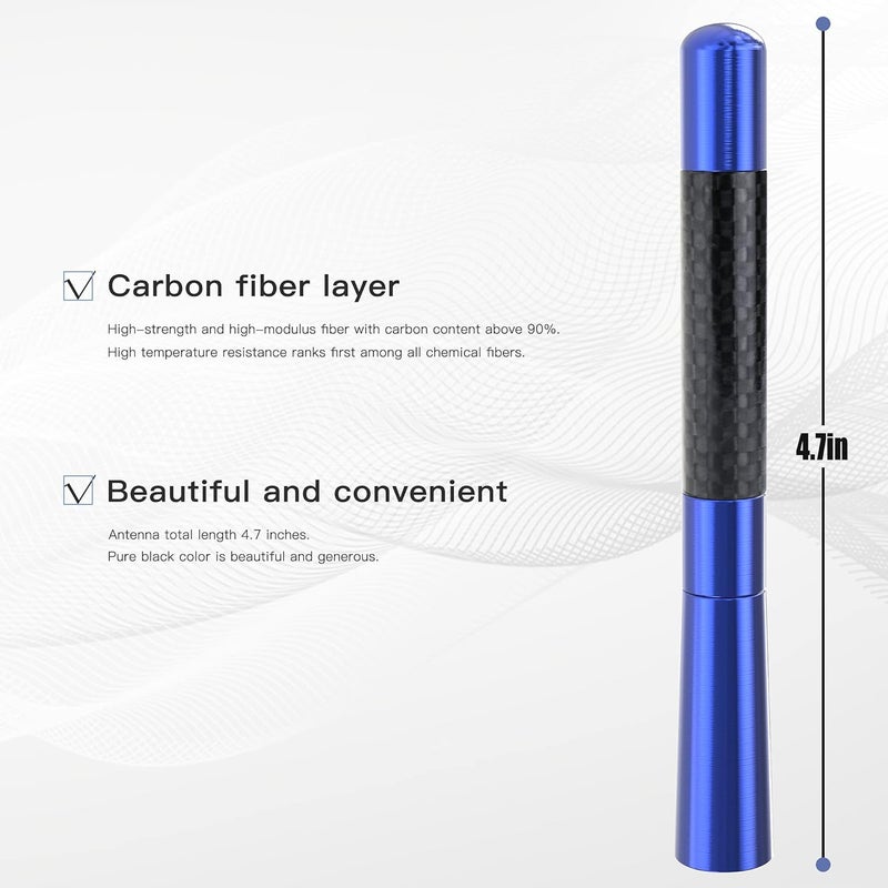 Tecreddy Universal Blue Car Antenna Mast Carbon Fiber Truck Vehicle Replacement Short Antenna 4.7 inch Compatible with Ford, Dodge, Jeep, Toyota, Nissan, Mazda - Image 2