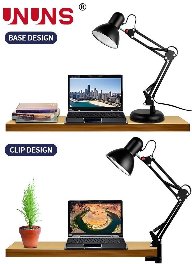 UNUNS - Metal Desk Lamp,Adjustable Gooseneck Table Lamp With Interchangeable Base And Clamp Base,Multi-Joint Swing Arm Desk Lamps For Home Office,Work,Study,Reading,Multi-Joint,Black - Image 1