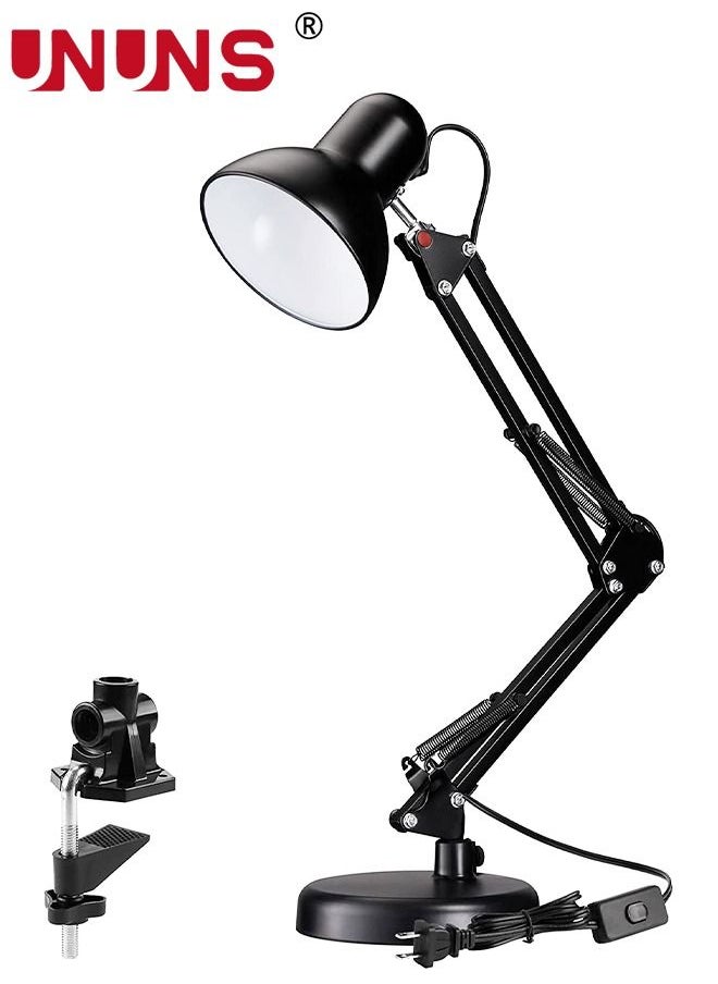 UNUNS - Metal Desk Lamp,Adjustable Gooseneck Table Lamp With Interchangeable Base And Clamp Base,Multi-Joint Swing Arm Desk Lamps For Home Office,Work,Study,Reading,Multi-Joint,Black - Image 1