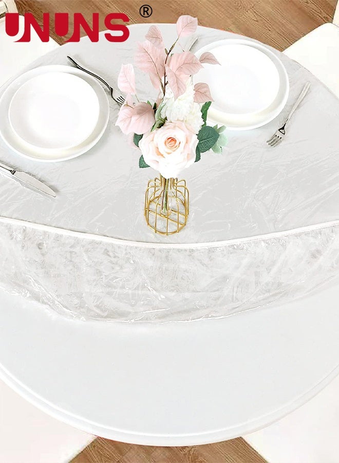 UNUNS Pvc Table Cover,Round Waterproof Table Cover Elastic,Tablecloth Elastic Edged Plastic Table Cloth,PVC Table Cloth for Kitchen table,R(112-140cm) - Image 1