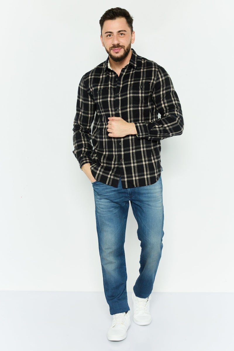 TRUE GRIT Men Regular Fit Checkered  Long Sleeves Casual Shirt, Black - Image 2