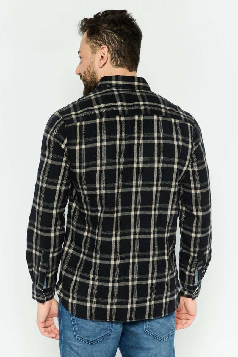 TRUE GRIT Men Regular Fit Checkered  Long Sleeves Casual Shirt, Black - Image 4