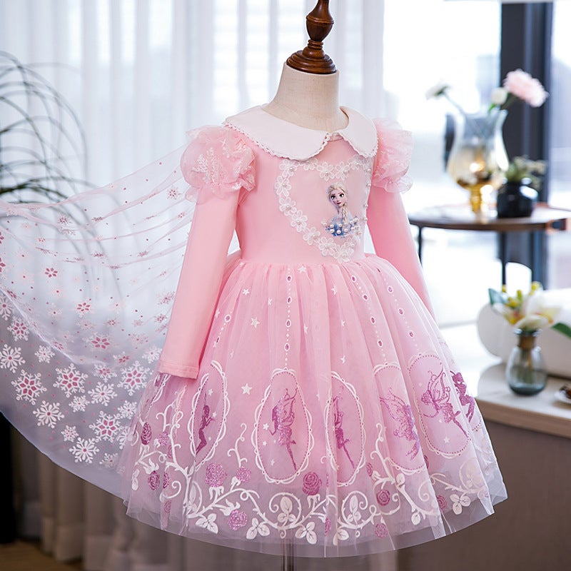 2023 Summer New Frozen Princess Aisha Dress Aisha Dress Short Sleeve Summer Love Yarn Dress - Image 1
