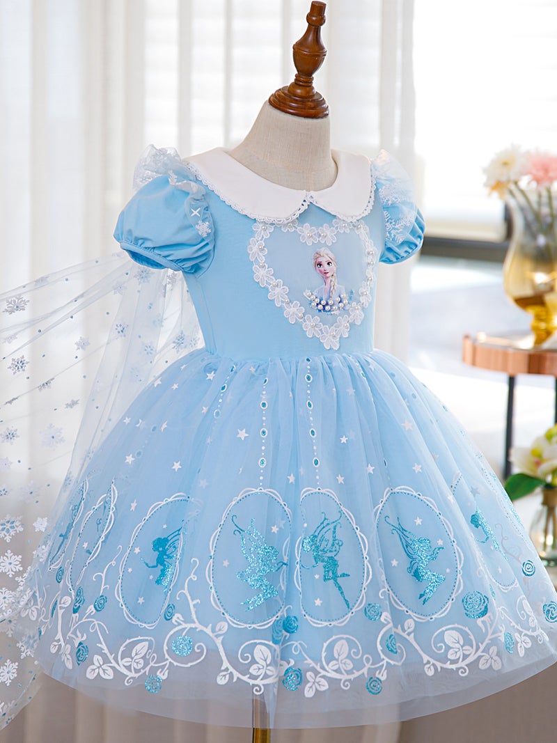 2023 Summer New Frozen Princess Aisha Dress Aisha Dress Short Sleeve Summer Love Yarn Dress - Image 4