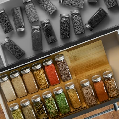Ketumal Spice Rack Organizer for Drawer, 8pcs Adjustable Expandable Kitchen Spice Rack Organizer, With Non-slip Sticker 8Tiers Bamboo Spice Rack for Drawer, Cabinet, Countertop - Image 3
