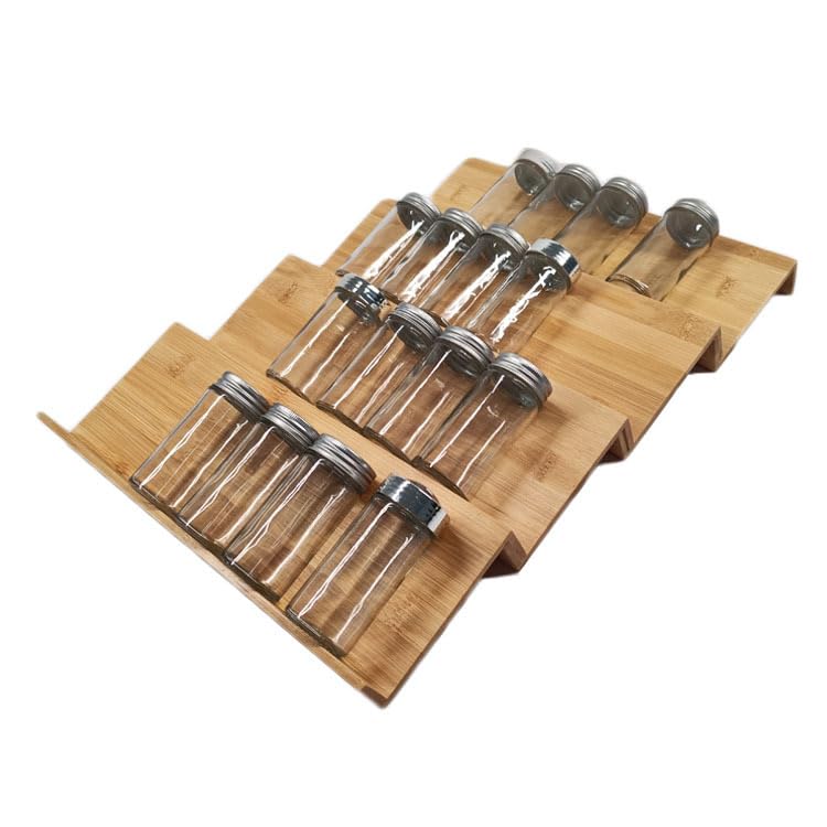 Ketumal Spice Rack Organizer for Drawer, 8pcs Adjustable Expandable Kitchen Spice Rack Organizer, With Non-slip Sticker 8Tiers Bamboo Spice Rack for Drawer, Cabinet, Countertop - Image 2