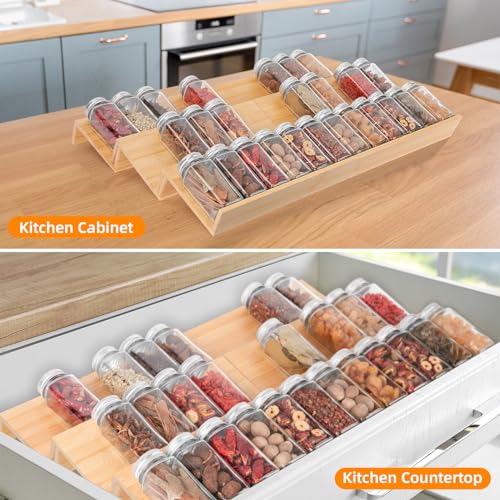 Ketumal Spice Rack Organizer for Drawer, 8pcs Adjustable Expandable Kitchen Spice Rack Organizer, With Non-slip Sticker 8Tiers Bamboo Spice Rack for Drawer, Cabinet, Countertop - Image 5