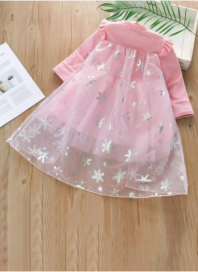 YUNIQEE Pink A-Line Crew Neck Embellished Dress