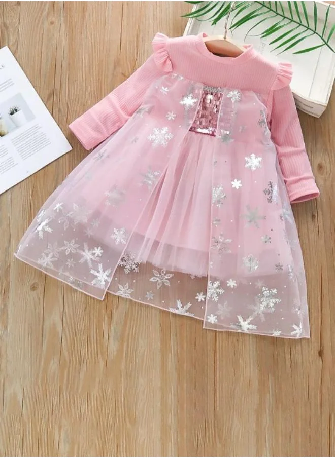 YUNIQEE Pink A-Line Crew Neck Embellished Dress