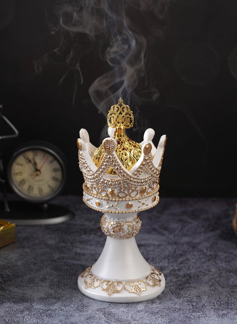 Bakhoor Burner  Frankincense Resin Incense Burner,Gold Pattern Charcoal Incense Burner With Meditation Room,Yoga,Eid Ramadan, Office Living Room ,White  - Image 3