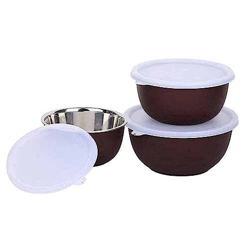 Zaib Stainless Steel Microwave Safe Food Storage Container with Lid | 3 Sizes 500ml 750ml 1250ml | Inner Steel Outer Plastic Bowl Set | Dark Brown | Reheat, Store & Serve Food - Image 2