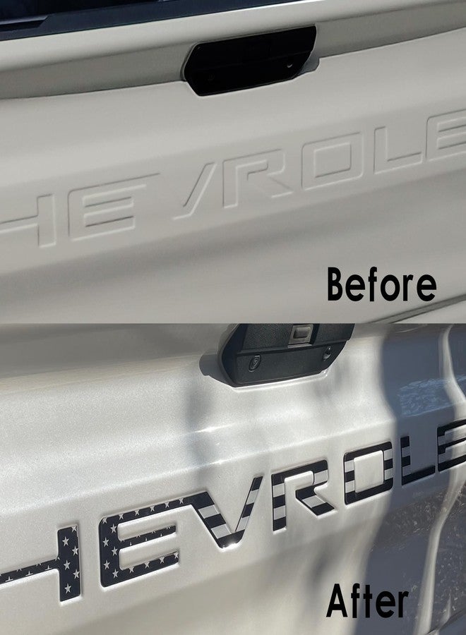 Texflic Tailgate Insert Letters Compatible with ChevySilverado 2019 2020 2021 2022 2023 2024 2025 Accessories 3D Rear Emblems Badge with Strong Adhesive Black American Flag - Image 3