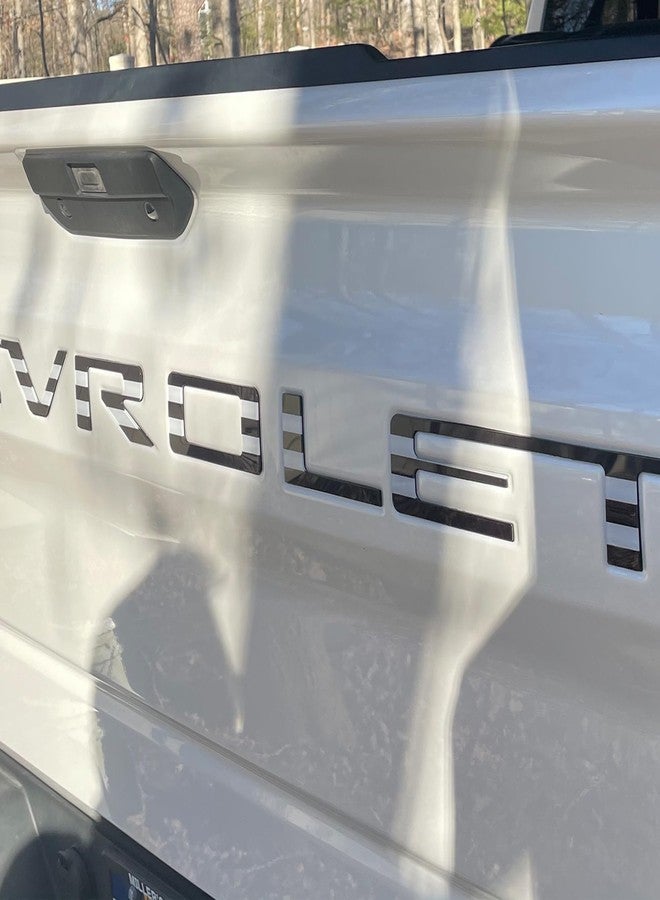 Texflic Tailgate Insert Letters Compatible with ChevySilverado 2019 2020 2021 2022 2023 2024 2025 Accessories 3D Rear Emblems Badge with Strong Adhesive Black American Flag - Image 4
