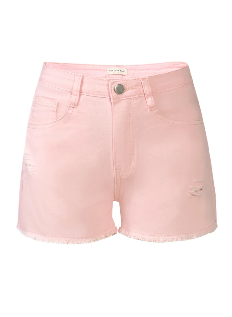 London Rag Pink Raw Hem Denim Shorts